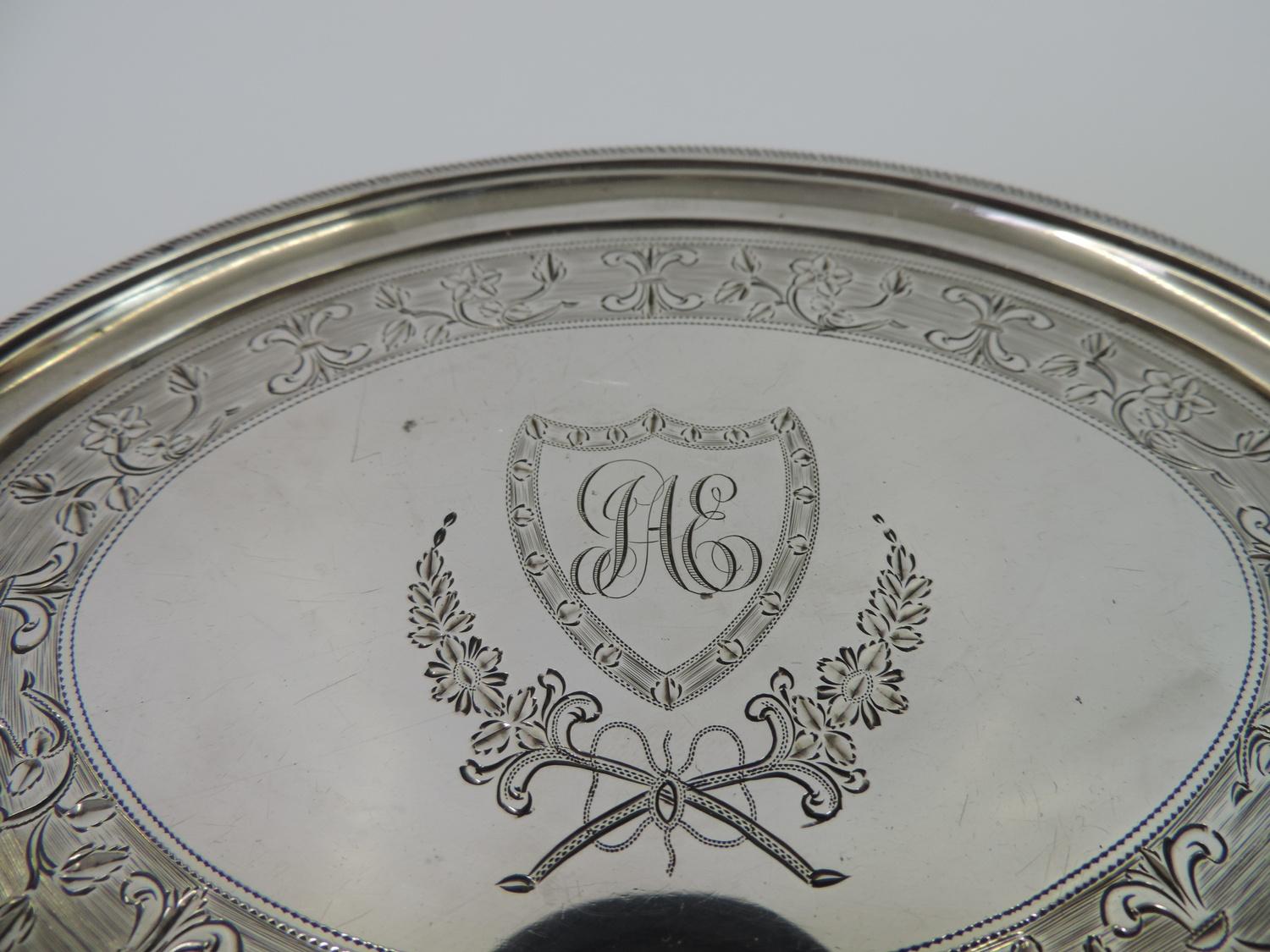 Four Footed Oval Silver Salver with Later Engraved Decoration - London 1799 - 17cm Across - 130gms - Image 2 of 3