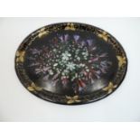Hand Painted Paper Mache Tray with Mother of Pearl Inlay - 60cm Across