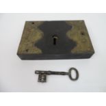 Large 18th Century Lock with Working Key Believed to be from Nanteos Mansion - 23cm x 15cm