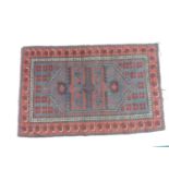 Hand Knotted Rug - Red Ground - Geometric Pattern - 116cm x 185cm
