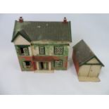 Vintage Dolls House and Detached Garage with Contents and Mercedes Model Car