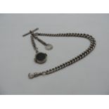 Silver Watch Chain with Thrupenny Bit and Fob - Marked on Every Link - 39cm Total Length - 82gms