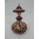 Hand Painted Victorian Cut Glass Decanter - 22cm High