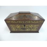 Rosewood Tea Caddy with Brass Inlay - 33cm Wide x 20cm High