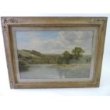Gilt Framed and Glazed Oil on Canvas - Rural River Scene - British 19th/20th Century - Signed by H