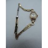 9ct Gold Ladies Wrist Watch on Rolled Gold Strap - Heard Running