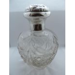 Large Cut Glass Silver Topped Scent Bottle with Stopper - William Comyns London 1908 - 14cm High