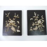 Pair of Victorian Ivory Inlaid Wall Hangings - Depicting Flowers and Birds - Some Loses - 30cm x