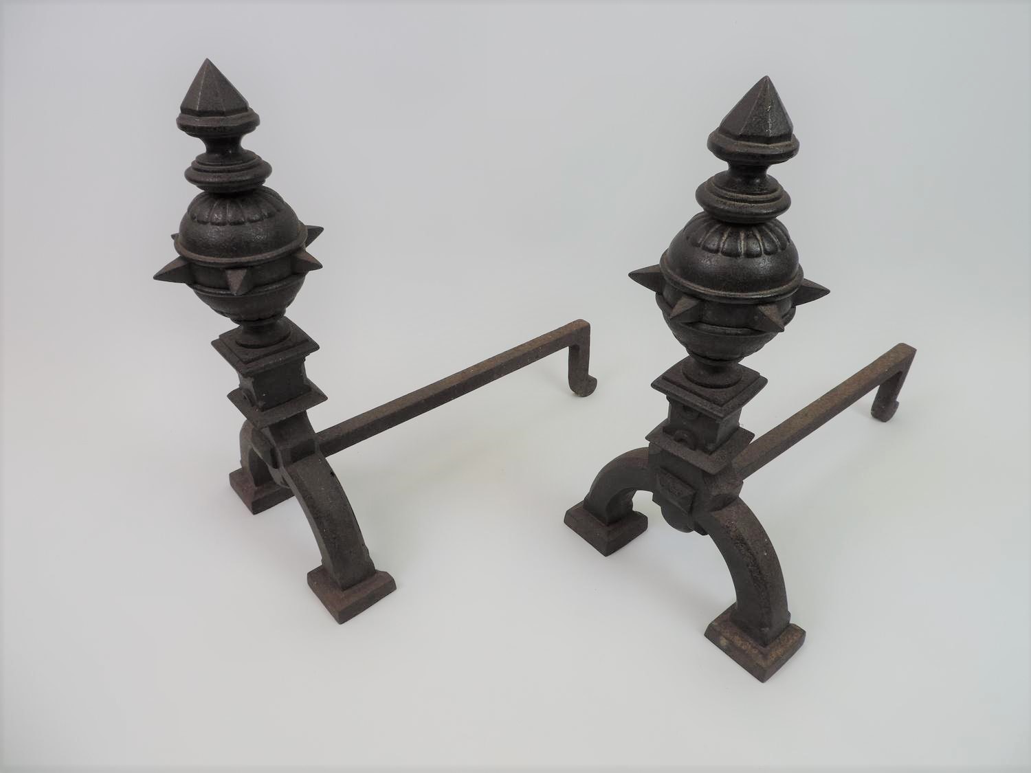 Large Pair of Gothic Revival Cast Iron Fire Dogs - 52cm High x 50cm Deep