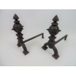Large Pair of Gothic Revival Cast Iron Fire Dogs - 52cm High x 50cm Deep