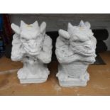 2x Concrete Garden Ornaments - Gargoyles