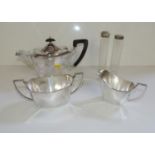 Silver Plated Tea Set and 2x Dressing Table Bottles