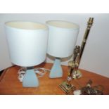 Pair of Ceramic Lamps and 2x Brass Lamps