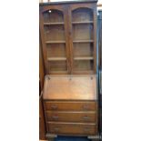 Oak Glazed Bureau Bookcase