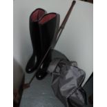 Pair of Stylo Riding Boots - Size 7.5-8 and Hunting Crop