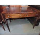 Victorian Drop Flap Side Table with Two Drawers on Single Legs and Brass Casters