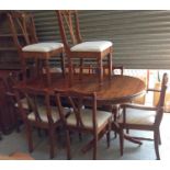 Ducal Pine Extending Dining Table and 6x Matching Chairs (2 of which are Carvers)