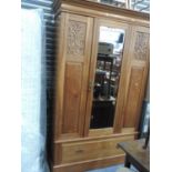 Edwardian Satin Walnut Wardrobe with Mirrored Door and Single Drawer