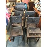 Set of 4x Oak Carved Chairs with Leather Seats and Backs (2 of which are Carvers) - For Restoration