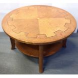 Circular Coffee Table with Decorative Top and Shelf under