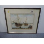 Framed Watercolour - Ketches Arriving at Braunton, Velator by Doris Luxton