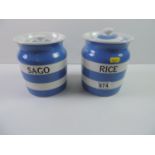 2x T G Green Storage Jars - Rice and Sago