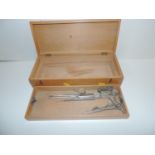 Wooden Box and Contents - Old Dentists Tools