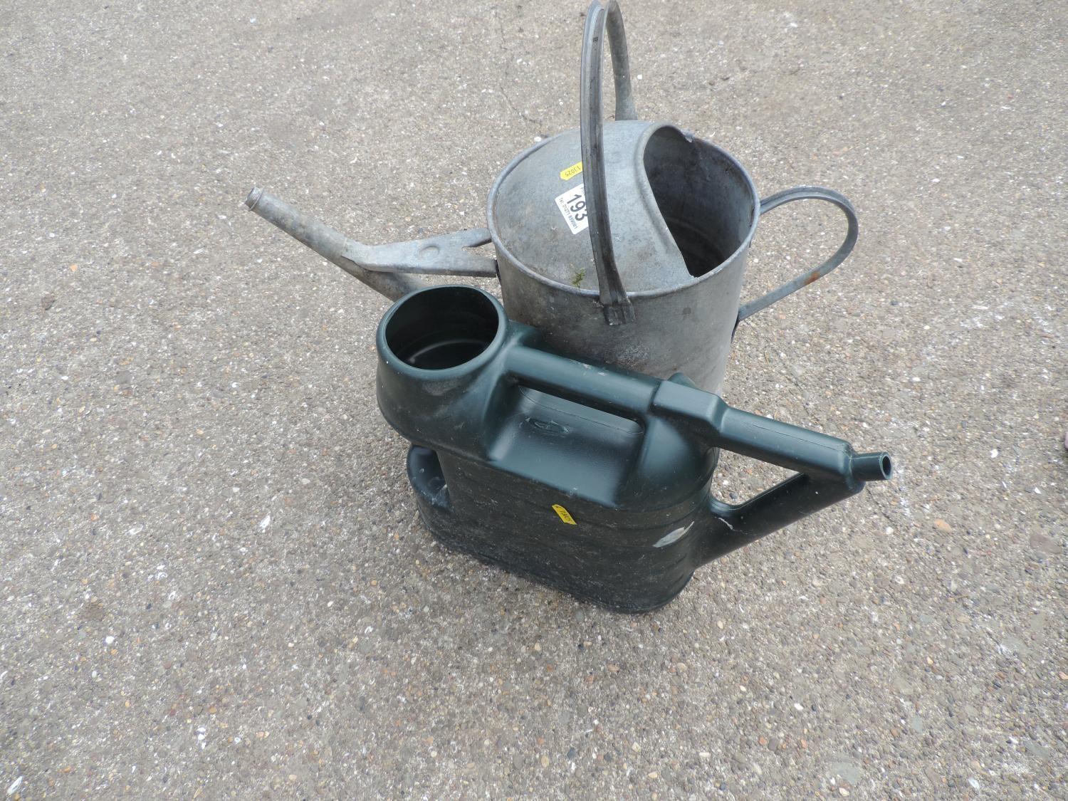 Galvanised Watering Can and Plastic Watering Can