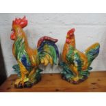 Pair of Brightly Coloured Glazed Ceramic Cockerels