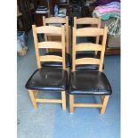 Set of 4x Modern Oak Ladder Back Dining Chairs - One Seat Torn