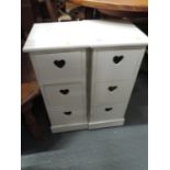 2x Modern White Drawer Units with Heart Design