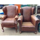 2x Leather Wing Back Armchairs