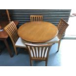 Circular Lightwood Pedestal Table and 4x Matching Chairs