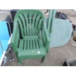 3x Green Plastic Garden Chairs