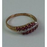 9ct Diamond and Red Stone Ring - Size U