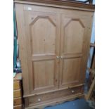 Solid Pine Two Door Wardrobe with Drawer under