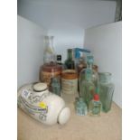 Old Glass Bottles, Stoneware Hot Water Bottle etc