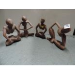 4x Carved Figurine Ornaments