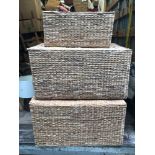 3x Graduating Rattan Storage Boxes