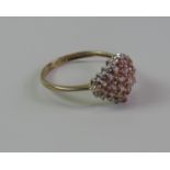 9ct Pink Stone and Diamond Cluster Ring - Size W