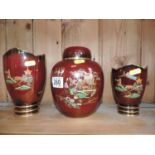 Carltonware Garniture, Ginger Jar and Vases