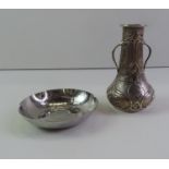 White Metal Art Nouveau Bud Vase and Dish