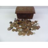 Wooden Jewellery Box and Contents - Pre Decimal Coins