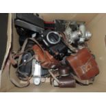 Box of Old Cameras and Camera Parts