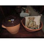 Terracotta Bread Crock and Bowl