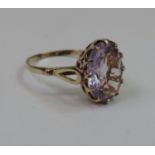 9ct Gold Single Large Amethyst Ring - Size S