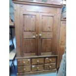 Solid Pine Two Door Wardrobe with Six Drawers under A/F