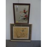 2x Framed Paintings on Silk