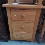 Pine Three Drawer Bedside