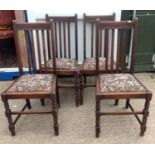 Set of Four Oak Dining Chairs with Upholstered Seats